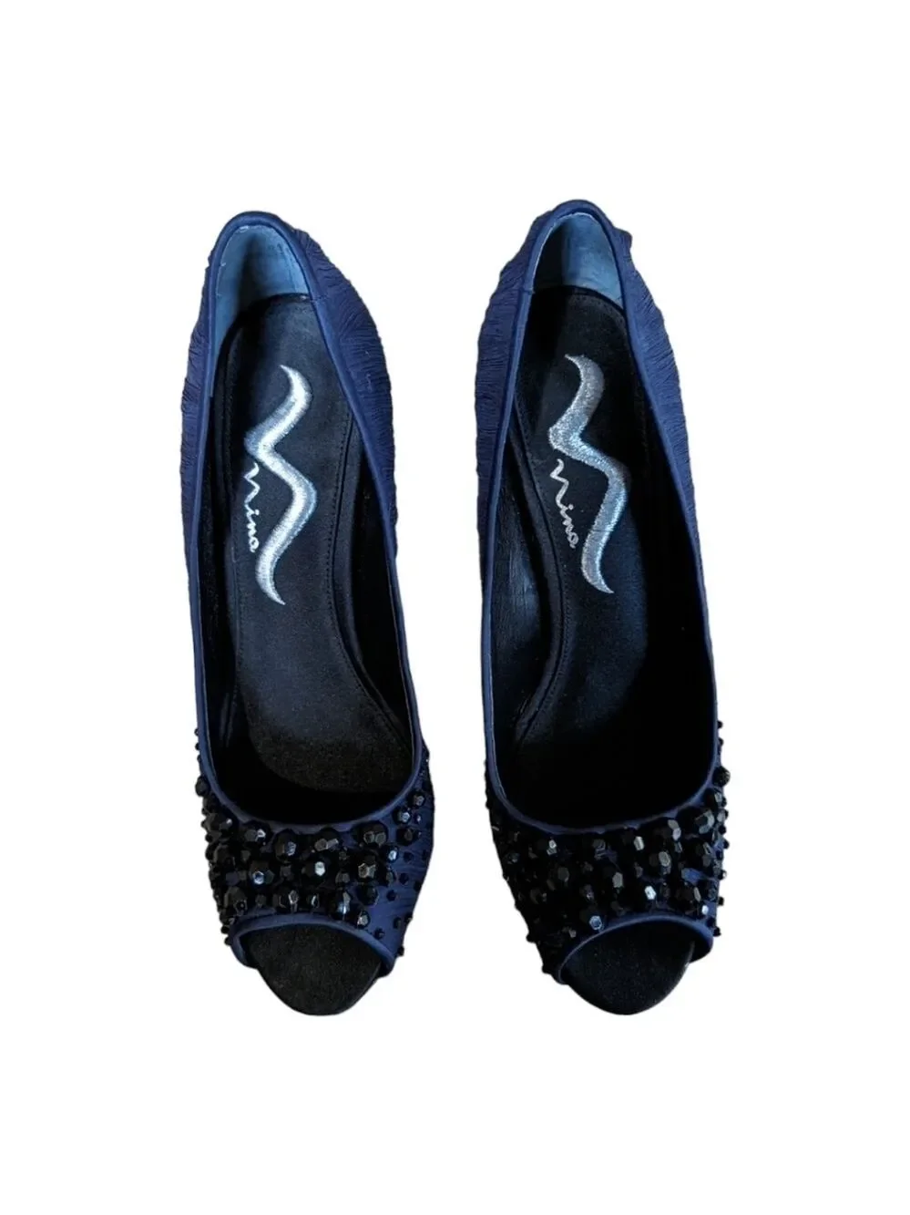 Nina Royal Blue Embellished Peep Toe heels Size 8 EUC
